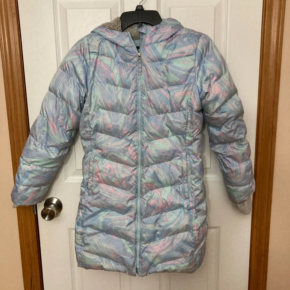 Lands' End Kids Pastel Swirl Puffer Jacket Sz 10/12 - Picture 1 of 5